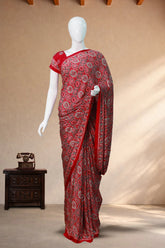 Cherry Red Modal Silk (Mirror Work) with Ajrakh Block Print