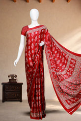 Dark Red Modal Silk with Ajrakh Block Print and Mirror work