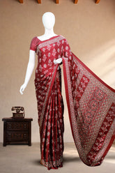 Grape Wine Modal Silk Saree with Ajrakh Block Print & Mirror Work