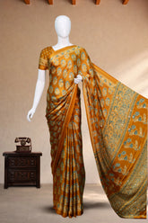 Mustard Gold Modal Silk (Mirror Work) with Ajrakh Block Print