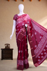 Wine Printed Cotton Saree