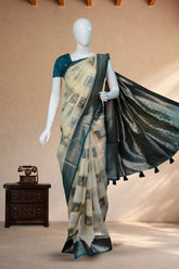 Peacock Blue Tissue Cotton/Kerala Kasavu