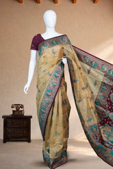 Narrative Motif Purple Tussar Silk