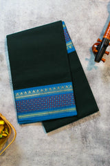 Bottle Green Pure Cotton Saree (Without Blouse)
