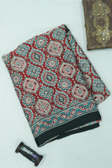 Brick Red Modal Silk (Mirror Work) with Ajrakh Block Print
