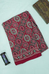 Cherry Red Modal Silk (Mirror Work) with Ajrakh Block Print