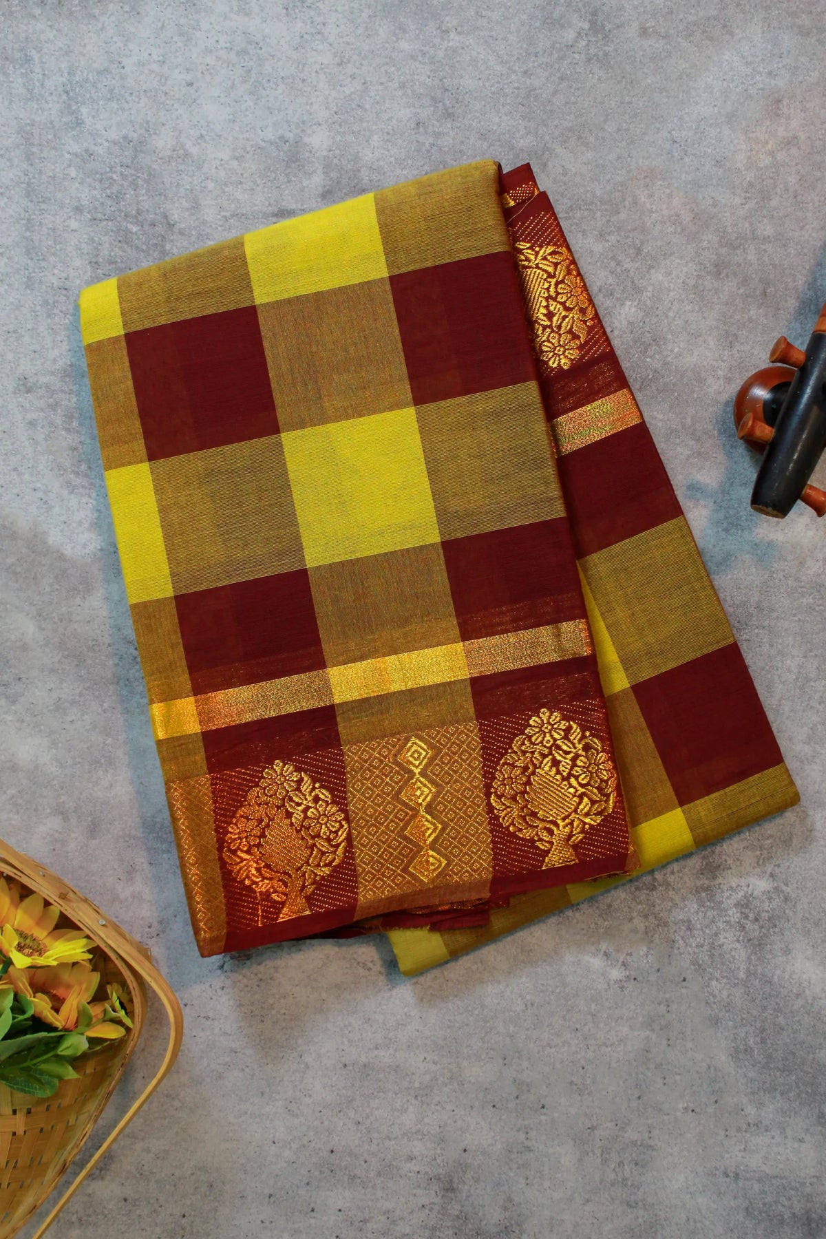 Copper Big Checks - Pure Cotton Saree (Without Blouse)