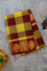 Copper Big Checks - Pure Cotton Saree (Without Blouse)