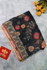 Greenish Black Linen Chanderi