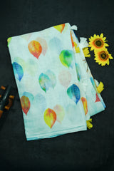 White Linen Cotton with Leaf Print