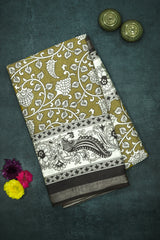 Mehendi Green Maheswari Cotton with Floral Kalamkari Print