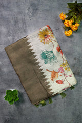 Mehendi Green Linen with floral print