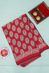 Dark Red Modal Silk (Mirror Work) with Ajrakh Block Print