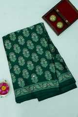 Emarald Green Modal Silk (Mirror Work) with Ajrakh Block Print