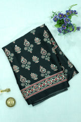 Black Modal Silk Saree with Ajrakh Block Print & Mirror Work