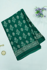 Emerald Green Modal Silk Saree with Ajrakh Block Print & Mirror Work
