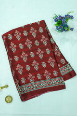 Grape Wine Modal Silk Saree with Ajrakh Block Print & Mirror Work