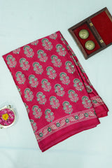 Majenta Pink Modal Silk (Mirror Work) with Ajrakh Block Print