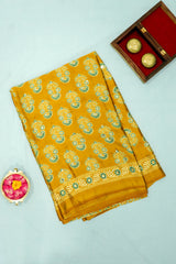 Mustard Gold Modal Silk (Mirror Work) with Ajrakh Block Print