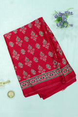 Royal Pink Modal Silk Saree with Ajrakh Block Print & Mirror Work