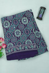 Navy Blue Modal Silk (Mirror Work) with Ajrakh Block Print