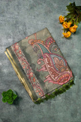 Olive Geen Linen with Floral Print
