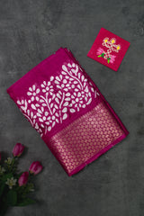 Wine Printed Cotton Saree