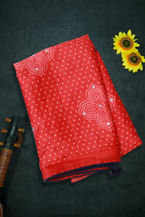 Red Moss Silk (Mirror Work) with Bandhini Print