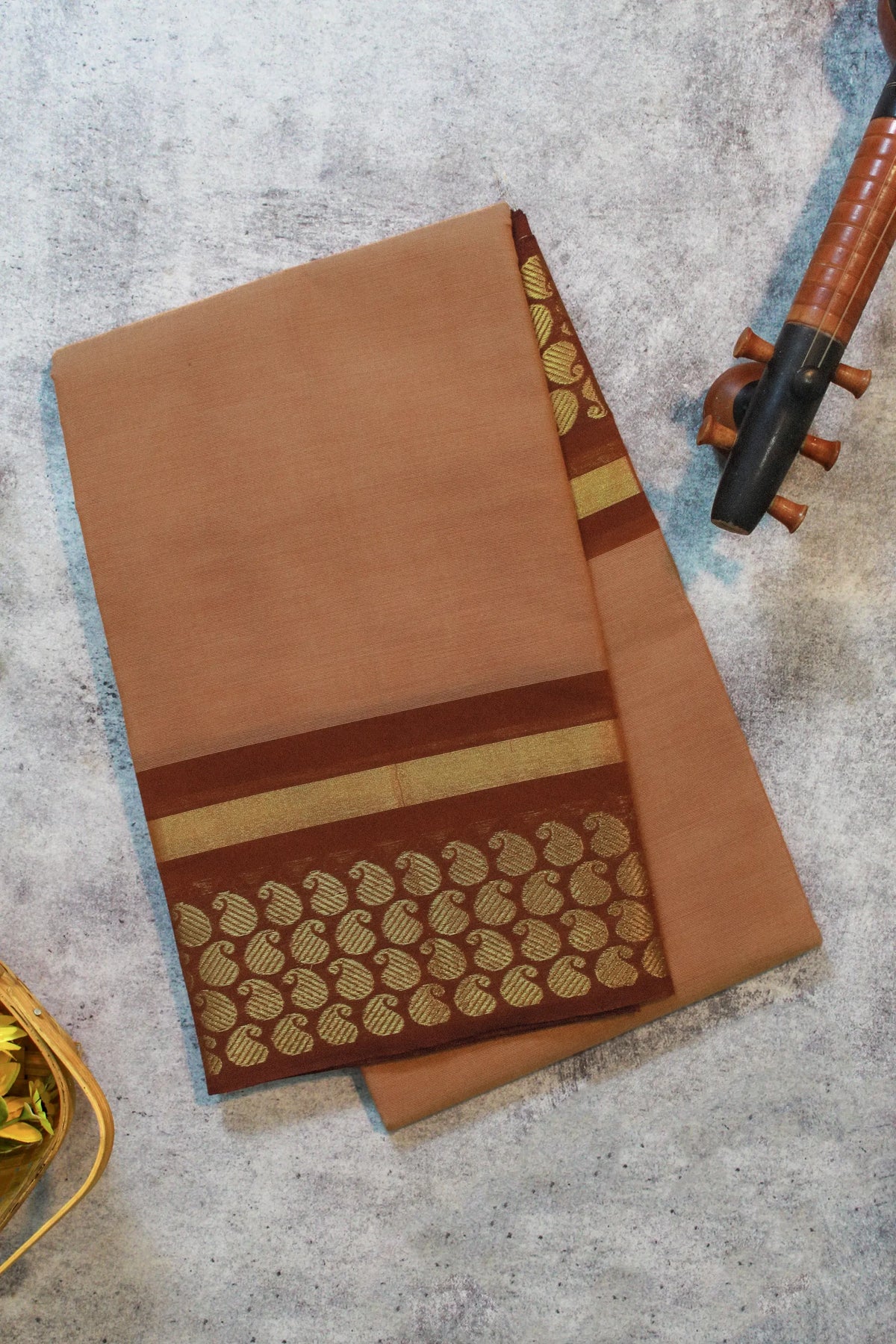 Terracotta Brown Cotton Saree (Without Blouse)