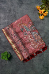 Terracotta Red Linen with Floral Print