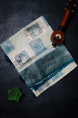 Peacock Blue Tissue Cotton/Kerala Kasavu