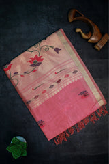 Baby Pink Tissue Silk with Paithani Print