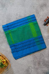 Turquoise Green Chikku Kolam Pure Cotton Saree (Without Blouse)