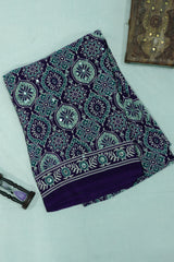 Violet Modal Silk (Mirror Work) with Ajrakh Block Print