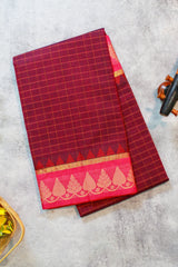 Wine Pink Pure Cotton Saree (Without Blouse)