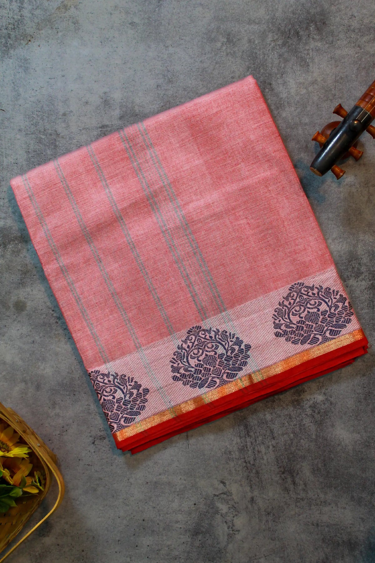 Mauve Pink Block Print Pure Cotton Saree (Without Blouse)