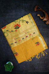 Golden Tissue Silk with Paithani Print