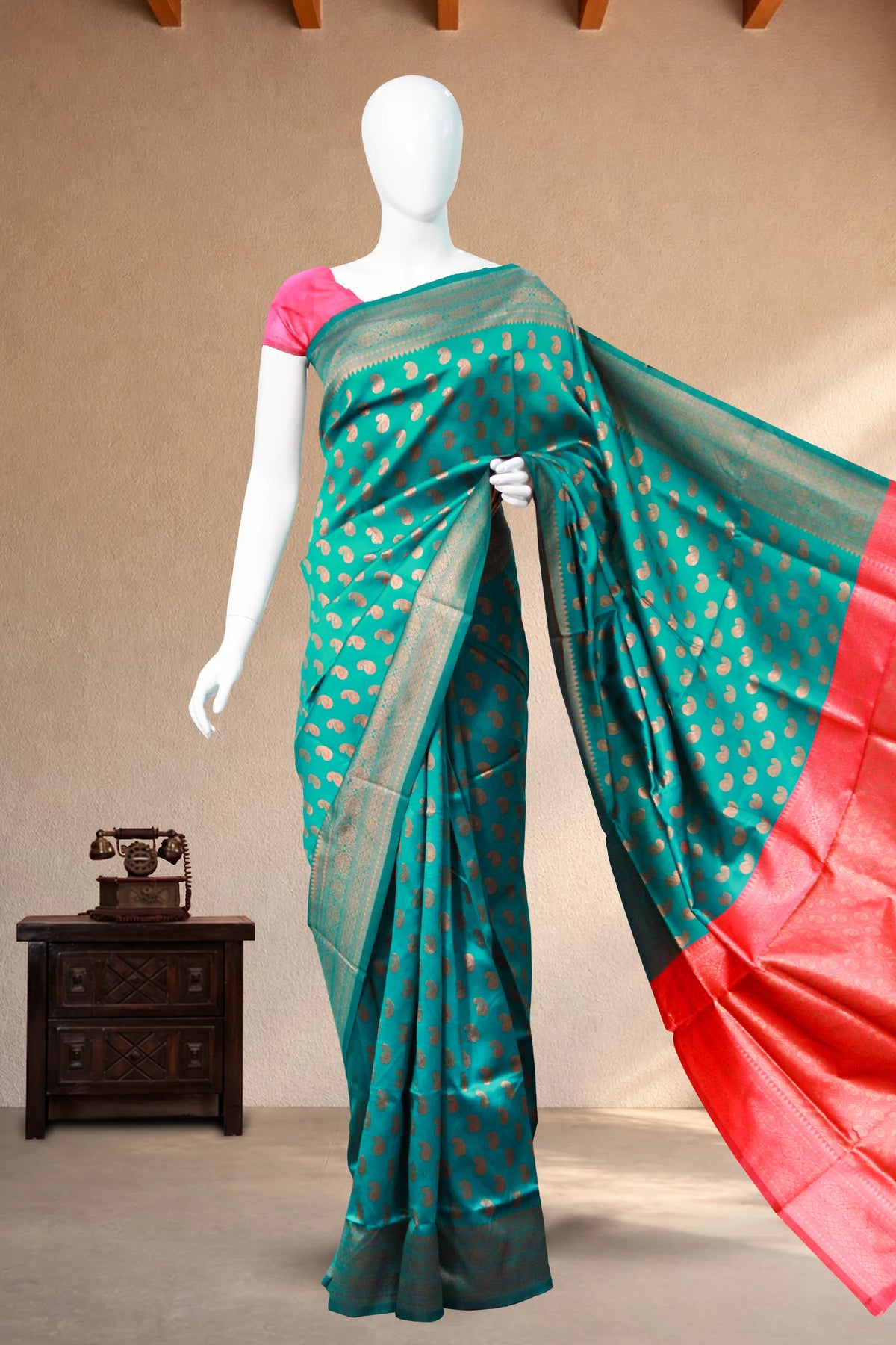 Turquoise Green Banarasi Art Silk