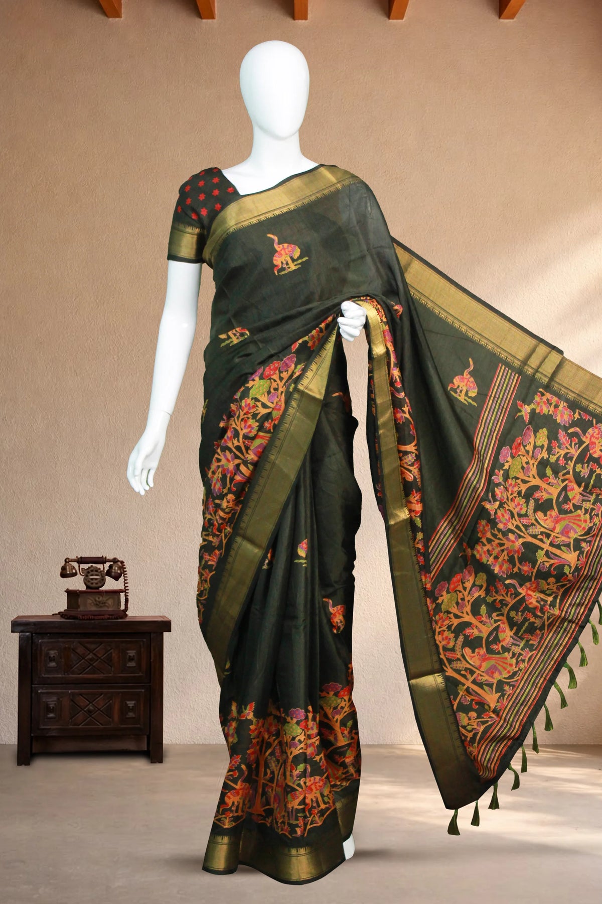 Bottle Olive Green Dola Silk
