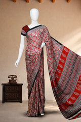 Brick Red Modal Silk (Mirror Work) with Ajrakh Block Print