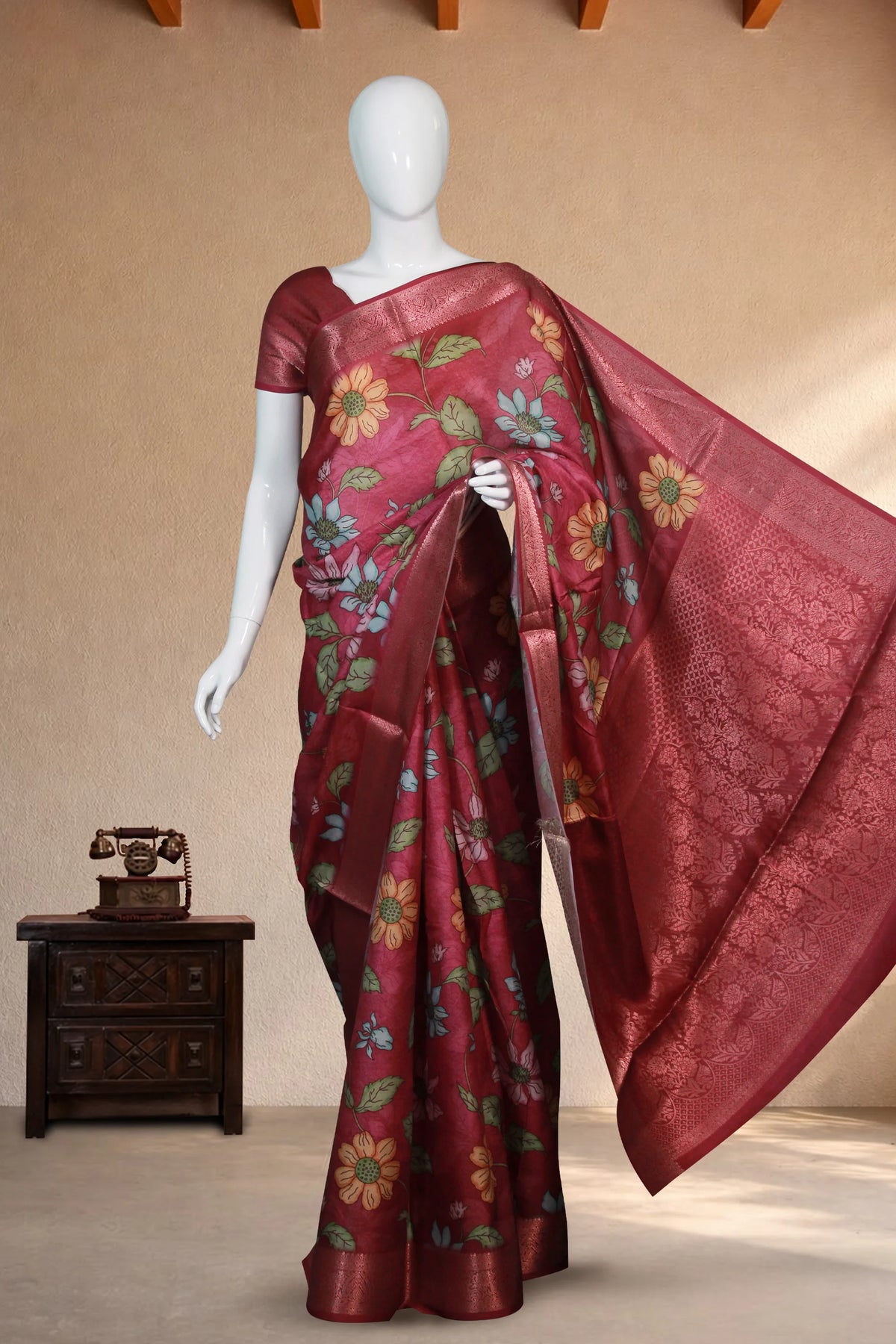 Wine Pink Floral Chiffon
