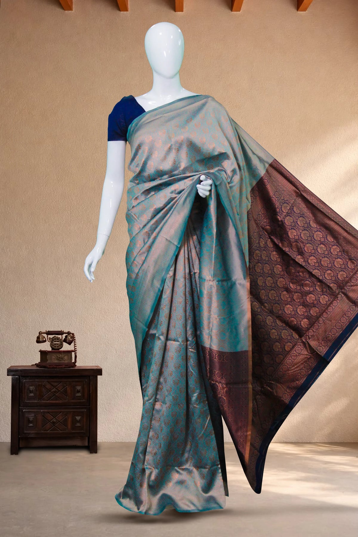 Ice Blue Semi-Banarasi