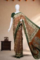 Brown-tan Maheswari Cotton with Floral Kalamkari Print