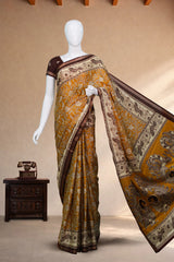 Mustard Yellow Maheswari Cotton with Floral Kalamkari Print