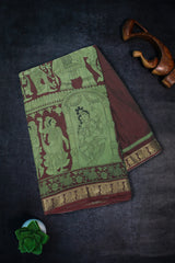 Maroon Maheswari Silk Saree with Mythological Kalamkari Print