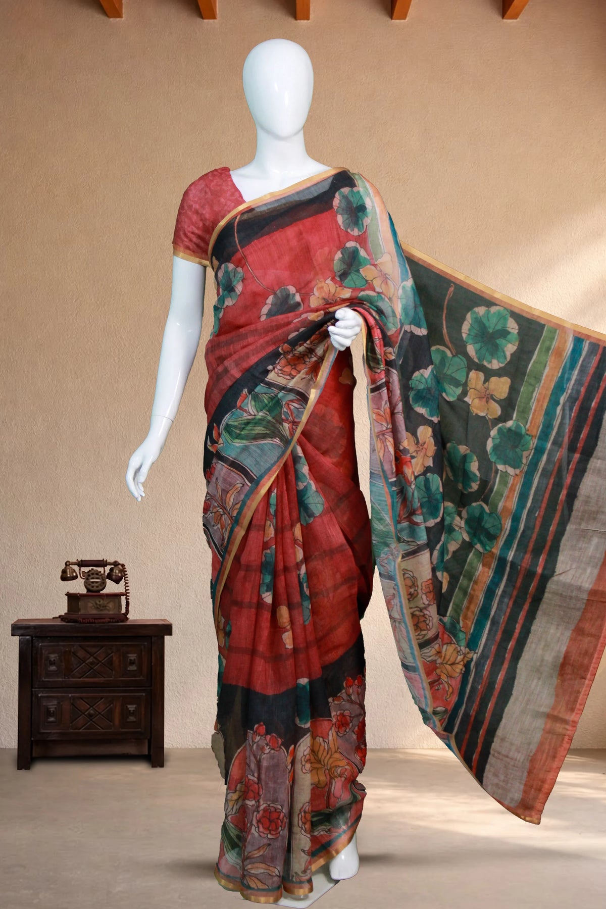 Maroon Linen Chanderi