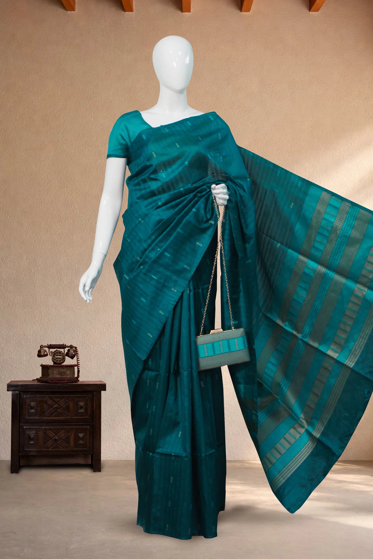 Peacock Blue Matka Silk