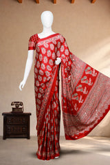 Dark Red Modal Silk (Mirror Work) with Ajrakh Block Print