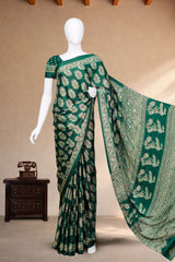 Emarald Green Modal Silk (Mirror Work) with Ajrakh Block Print