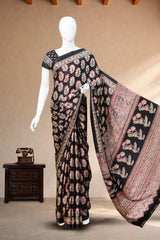 Black Modal Silk (Mirror Work) with Ajrakh Block Print